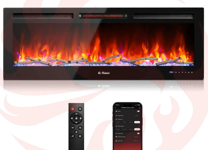 In Flames INF50W-3D WiFi Smart Wall Mounted Electric Fireplace - Tempered Glass - Phoenix Fire Art Store