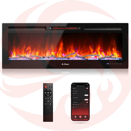In Flames INF50W-3D WiFi Smart Wall Mounted Electric Fireplace - Tempered Glass - Phoenix Fire Art Store