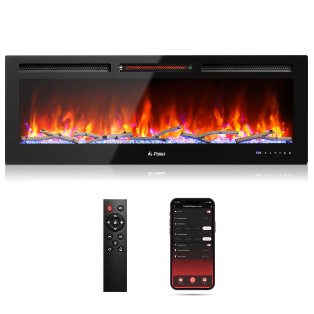 In Flames INF50W-3D WiFi Smart Wall Mounted Electric Fireplace - Tempered Glass