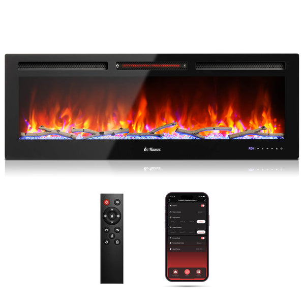 In Flames INF50W-3D WiFi Smart Wall Mounted Electric Fireplace - Tempered Glass