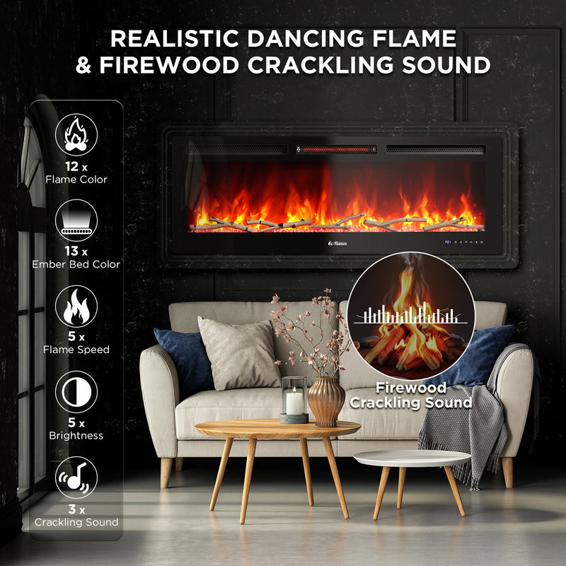 In Flames INF50W-3D WiFi Smart Wall Mounted Electric Fireplace - Tempered Glass