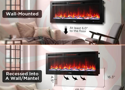 In Flames INF50W-3D WiFi Smart Wall Mounted Electric Fireplace - Tempered Glass - Phoenix Fire Art Store