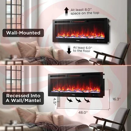 In Flames INF50W-3D WiFi Smart Wall Mounted Electric Fireplace - Tempered Glass - Phoenix Fire Art Store
