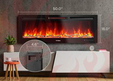 In Flames INF50W-3D WiFi Smart Wall Mounted Electric Fireplace - Tempered Glass - Phoenix Fire Art Store