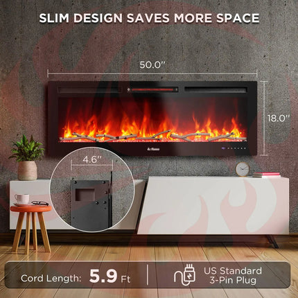 In Flames INF50W-3D WiFi Smart Wall Mounted Electric Fireplace - Tempered Glass - Phoenix Fire Art Store