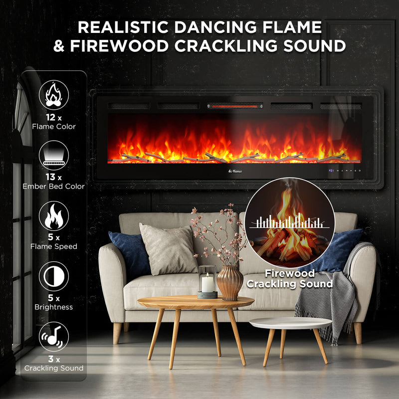 In Flames INF60W-3D WiFi Smart Wall Mounted Electric Fireplace - Tempered Glass