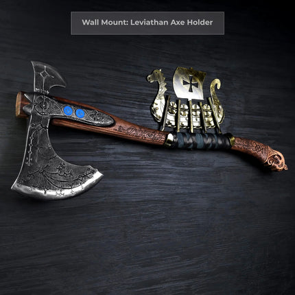 Hand-forged "Ragnarok Kratos axe" with carved handle and Glow-in-the-Dark Runes - Phoenix Fire Art Store