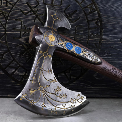 Hand-forged Leviathan axe with leather wrap "Ragnarok Kratos axe" - Phoenix Fire Art Store