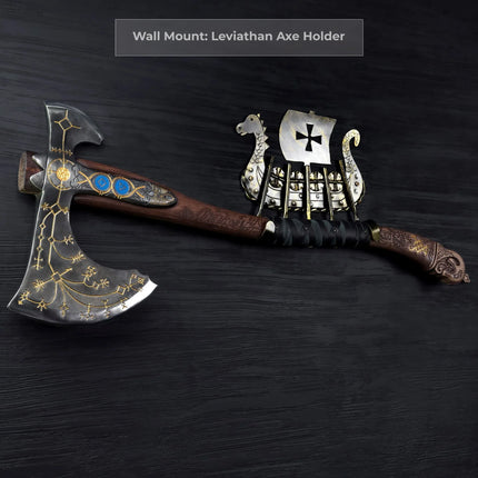 Hand-forged Leviathan axe with leather wrap "Ragnarok Kratos axe" - Phoenix Fire Art Store
