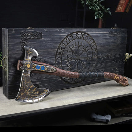 Hand-forged Leviathan axe with leather wrap "Ragnarok Kratos axe" - Phoenix Fire Art Store