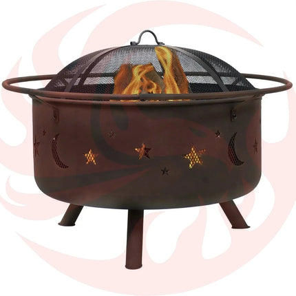 Moon Stars Sky Steel Fire Pit Bowl – Celestial Campfire Vibes with Screen, Grate & Poker - Phoenix Fire Art Store