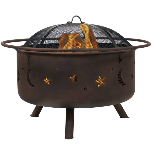 Moon Stars Sky Steel Fire Pit Bowl – Celestial Campfire Vibes with Screen, Grate & Poker