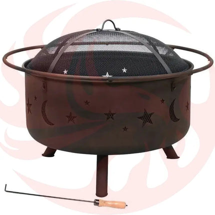 Moon Stars Sky Steel Fire Pit Bowl – Celestial Campfire Vibes with Screen, Grate & Poker - Phoenix Fire Art Store