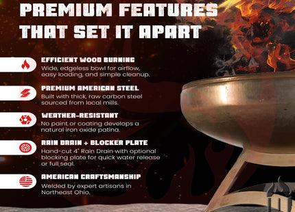 Liberty Fire Pit with Hollow Base (Made in USA) - Phoenix Fire Art Store