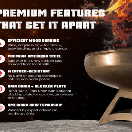Liberty Fire Pit with Hollow Base (Made in USA) - Phoenix Fire Art Store