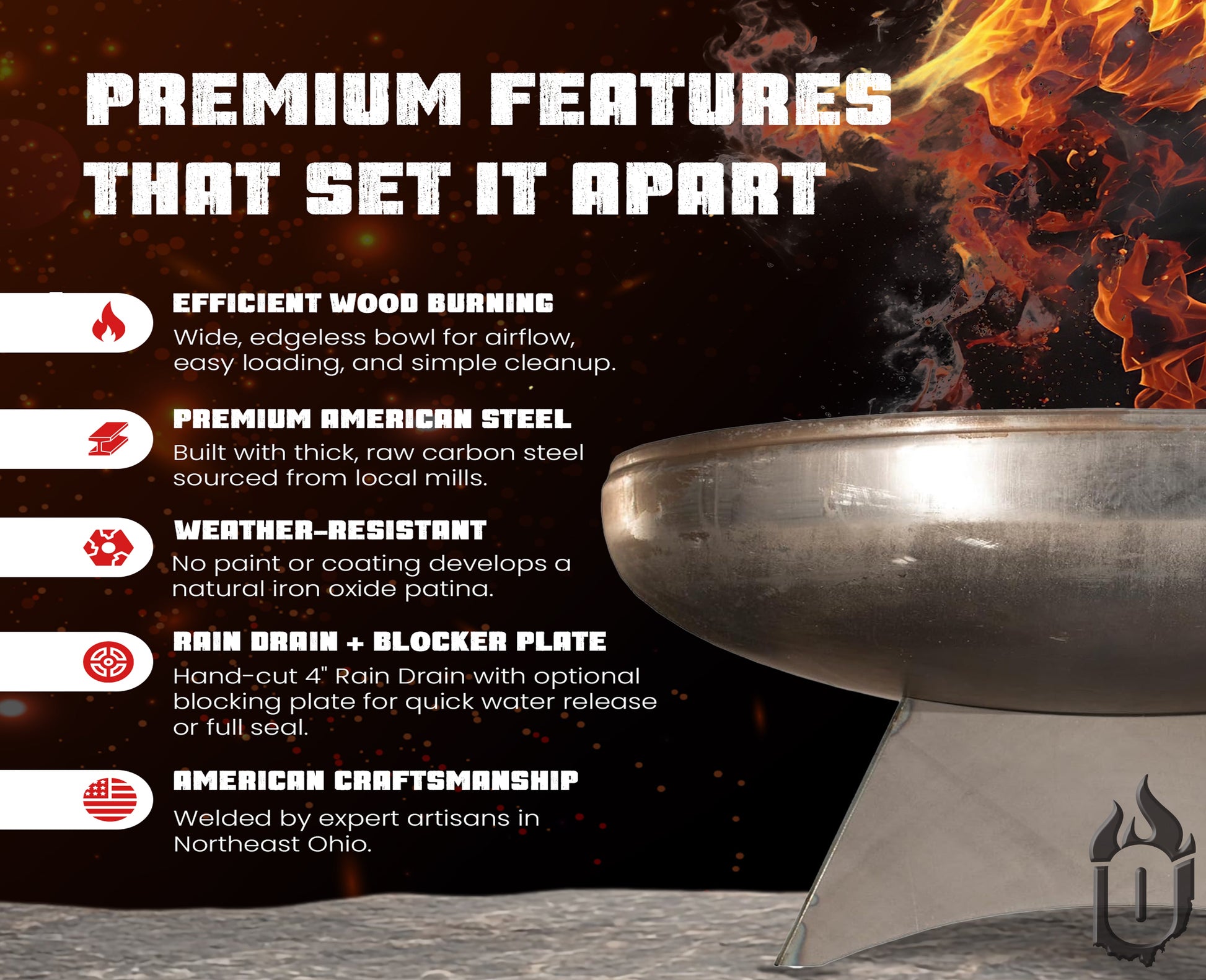 Liberty Fire Pit with Standard Base (Made in USA) - Phoenix Fire Art Store