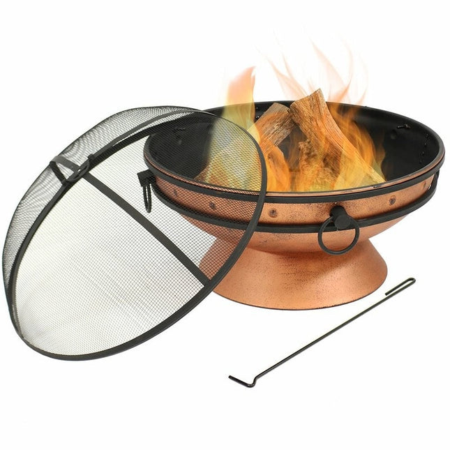 Cauldron Steel Wood Burning Fire Pit with Spark Screen - Premium Outdoor Fire Bowl
