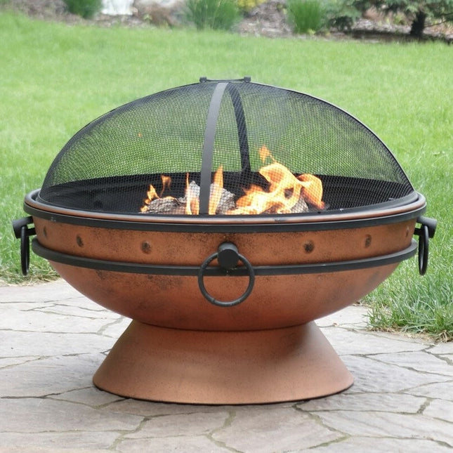 Cauldron Steel Wood Burning Fire Pit with Spark Screen - Premium Outdoor Fire Bowl