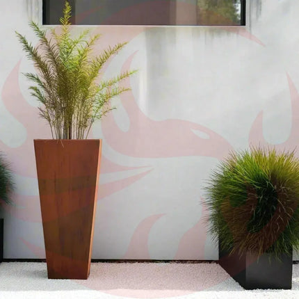 Steel Radius Tapered Planters - Corten Steel Outdoor Planter Box - Phoenix Fire Art Store