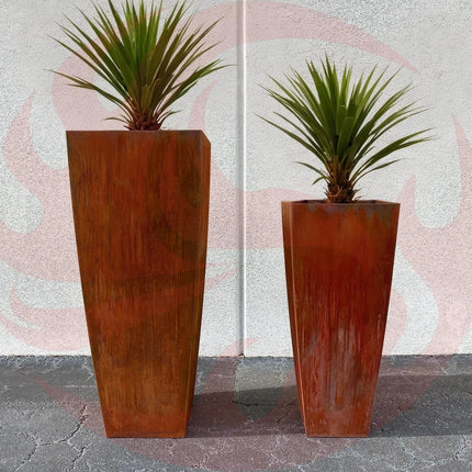 Steel Radius Tapered Planters - Corten Steel Outdoor Planter Box - Phoenix Fire Art Store