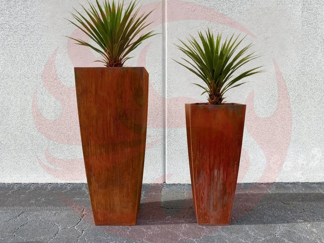 Steel Radius Tapered Planters - Corten Steel Outdoor Planter Box - Phoenix Fire Art Store