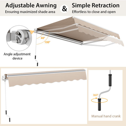 12 x 10 Feet Patio Retractable Awning Aluminum Sunshade Shelter-Beige DirectDeals