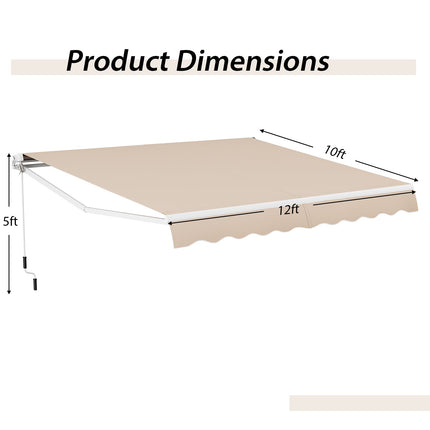 12 x 10 Feet Patio Retractable Awning Aluminum Sunshade Shelter-Beige DirectDeals