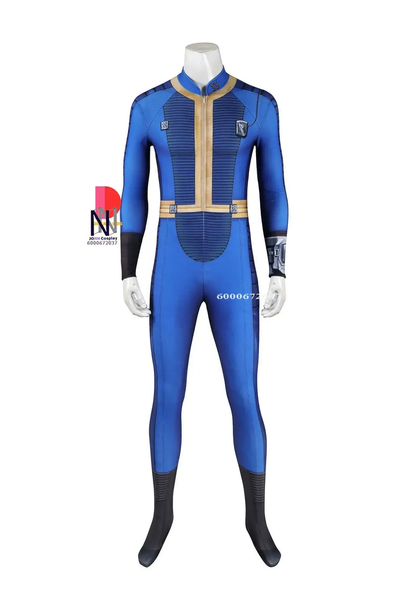 Fallout Vault 33 Hank Cosplay Costume - Blue Jumpsuit Uniform with Arm Props