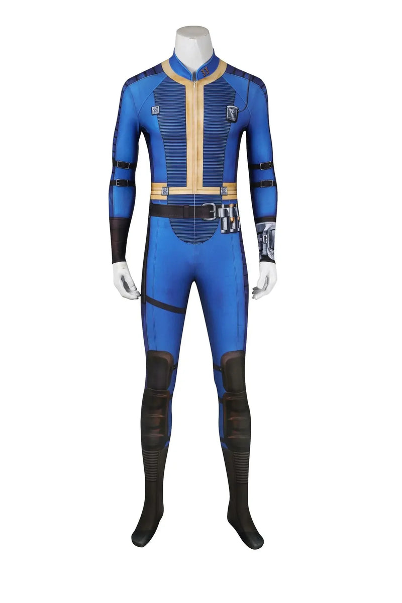 Fallout Vault 33 Hank Cosplay Costume - Blue Jumpsuit Uniform with Arm Props