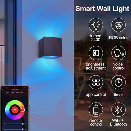 2 Pack Smart Outdoor Wall Lights RGBCW 10W LED Patio Lights App Voice Control Moktan Sabai