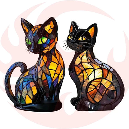 3D Retro Magic Stained Glass Cat Lamp Nightstand LED Multi-Color Cute Gift 2025 Moktan Sabai