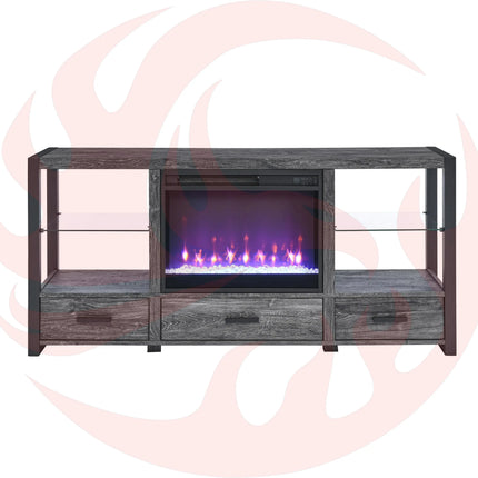 60 Inch Electric Fireplace TV Stand with Sync LED Lights - Dark Rustic Oak - Phoenix Fire Art Store