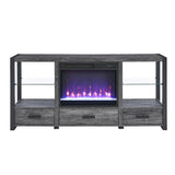 60 Inch Electric Fireplace TV Stand with Sync LED Lights - Dark Rustic Oak
