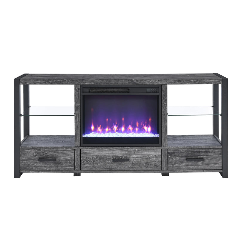 60 Inch Electric Fireplace TV Stand with Sync LED Lights - Dark Rustic Oak