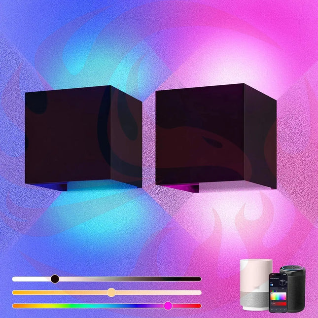 2 Pack Smart Outdoor Wall Lights RGBCW 10W LED Patio Lights App Voice Control Moktan Sabai