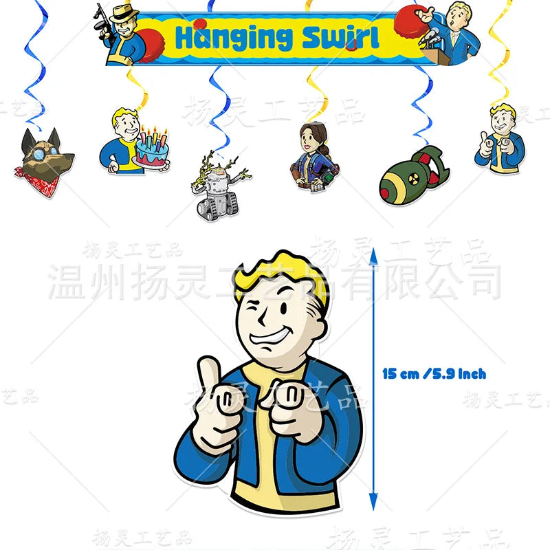 Fallout Birthday Party Decorations Kit - Vault Boy Banner, Balloons & Flags - Complete Radiation Theme Party Supplies