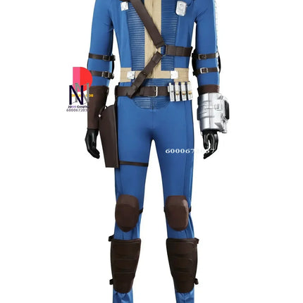 Fallout Vault 33 Hank Cosplay Costume - Blue Jumpsuit Uniform with Arm Props