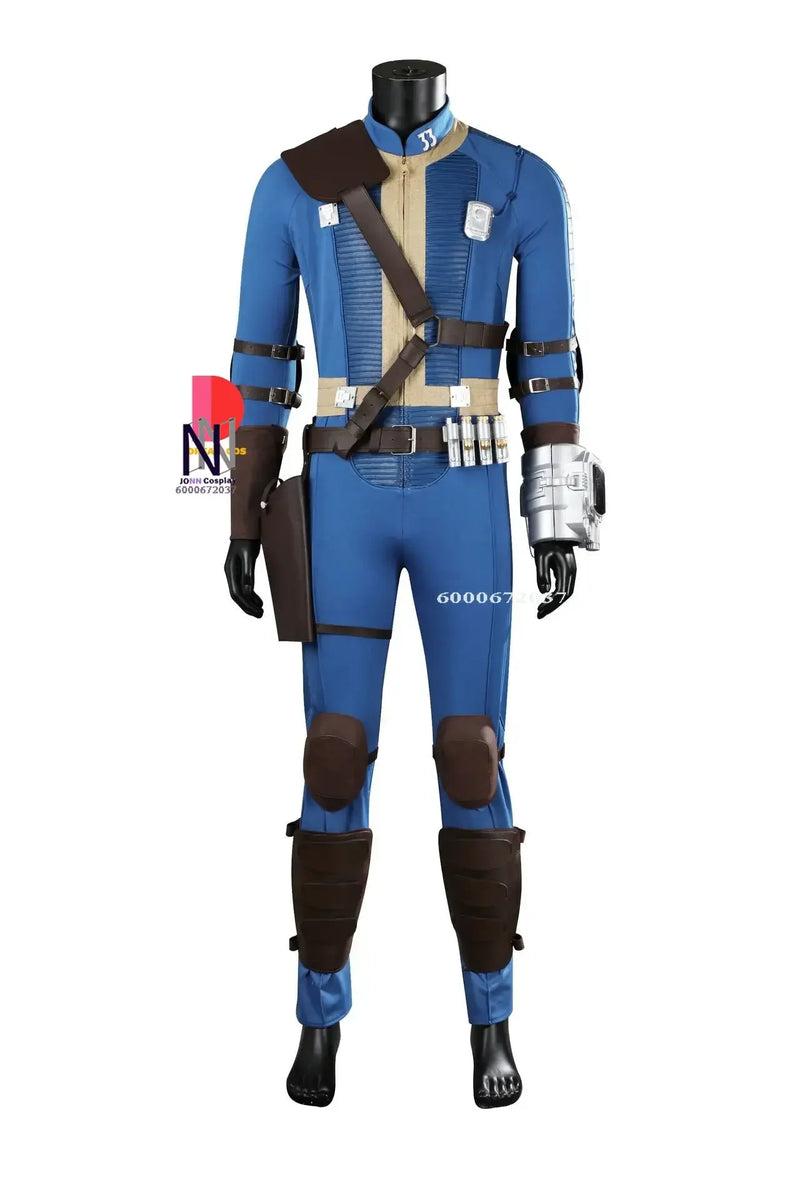 Fallout Vault 33 Hank Cosplay Costume - Blue Jumpsuit Uniform with Arm Props