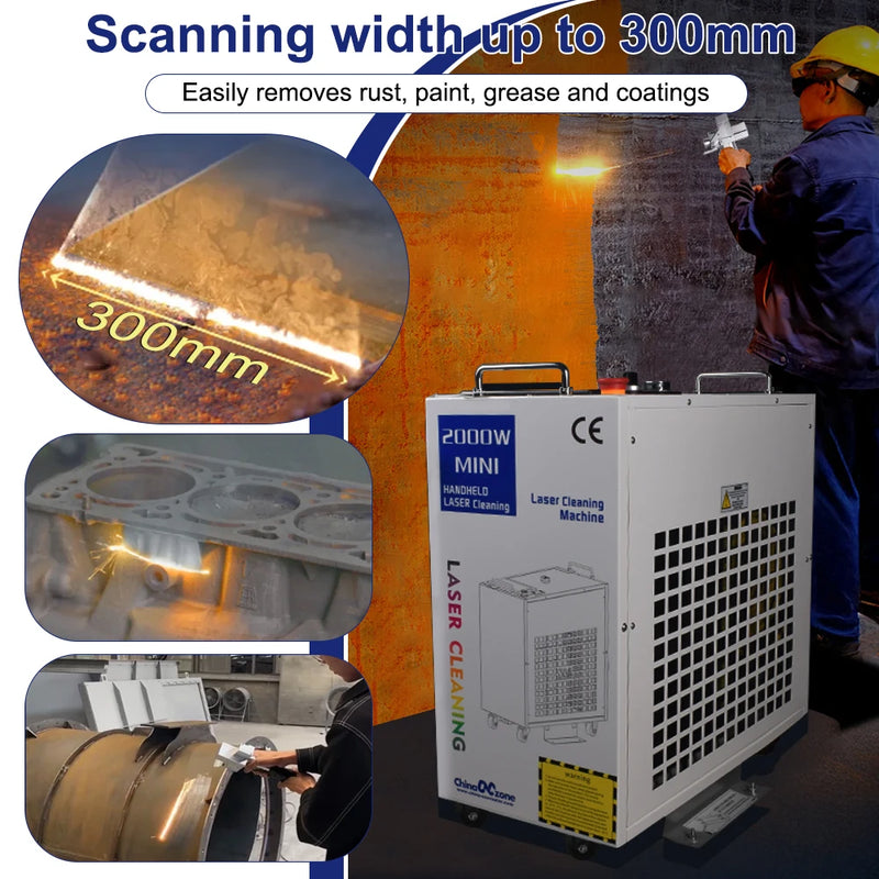 2000W Laser Cleaning Machine - 300MM Width Rust Removal Tool for Metal Surfaces