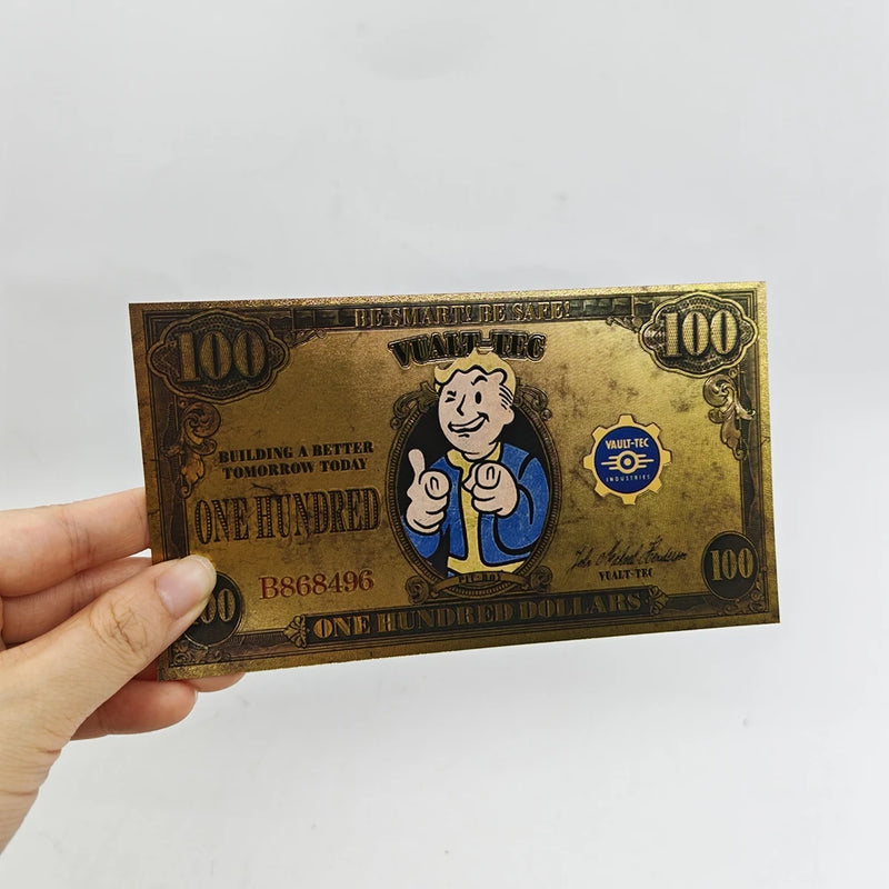 Fallout Vault-Tec $100 Gold Banknote - Game Currency Collectible