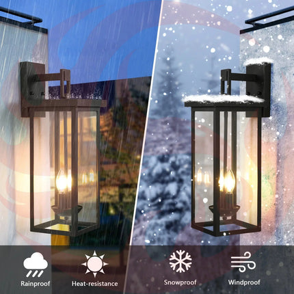 22" Outdoor Wall Lantern Dusk to Dawn Sensor Matte Black Weatherproof Exterior Light Moktan Sabai