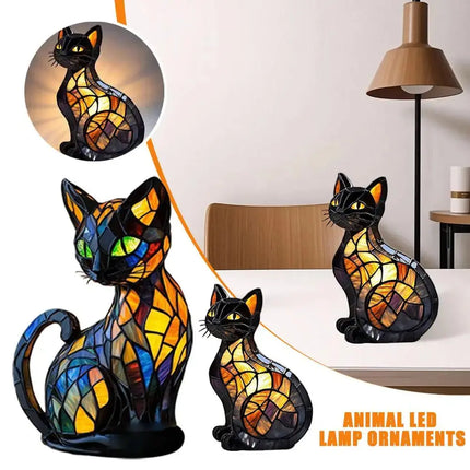 3D Retro Magic Stained Glass Cat Lamp Nightstand LED Multi-Color Cute Gift 2025 Moktan Sabai