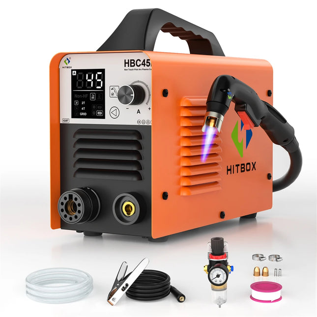 HITBOX 45A Plasma Cutter - Non-HF Non-Touch IGBT Inverter with Smart LED Display for DIY & Workshop Cutting