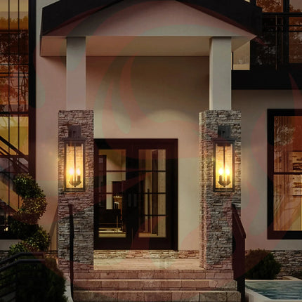 22" Outdoor Wall Lantern Dusk to Dawn Sensor Matte Black Weatherproof Exterior Light Moktan Sabai