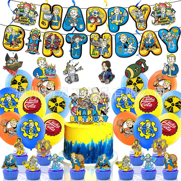Fallout Birthday Party Decorations Kit - Vault Boy Banner, Balloons & Flags - Complete Radiation Theme Party Supplies