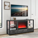 60 Inch Electric Fireplace TV Stand with Sync LED Lights - Dark Rustic Oak