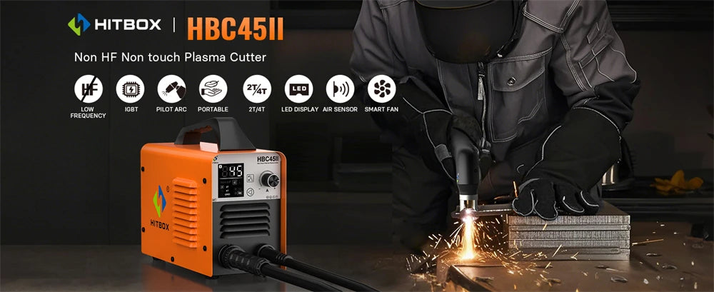 HITBOX 45A Plasma Cutter - Non-HF Non-Touch IGBT Inverter with Smart LED Display for DIY & Workshop Cutting