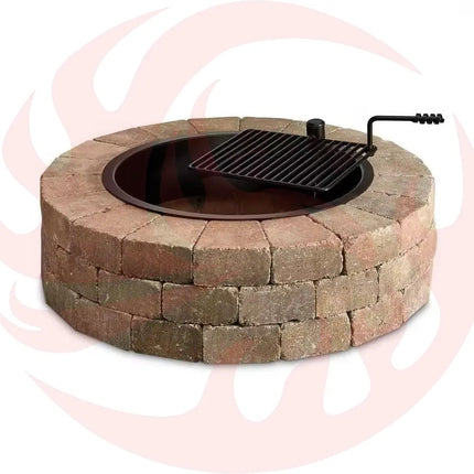 48-in Outdoor Round Concrete Block Stone Fire Pit Kit with Cooking Grill Grate - Phoenix Fire Art Store