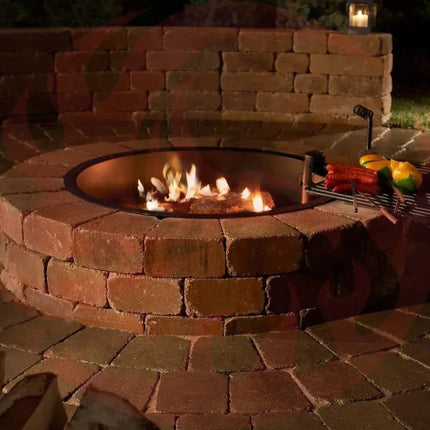 48-in Outdoor Round Concrete Block Stone Fire Pit Kit with Cooking Grill Grate - Phoenix Fire Art Store