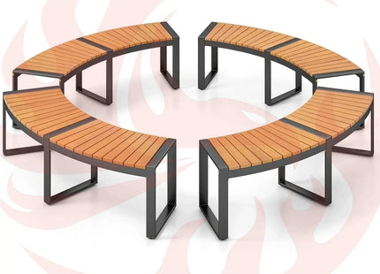 Set of 4 Round Outdoor Metal & Wood Backless Benches - Fire Pit, Tree & Table Seating - Phoenix Fire Art Store